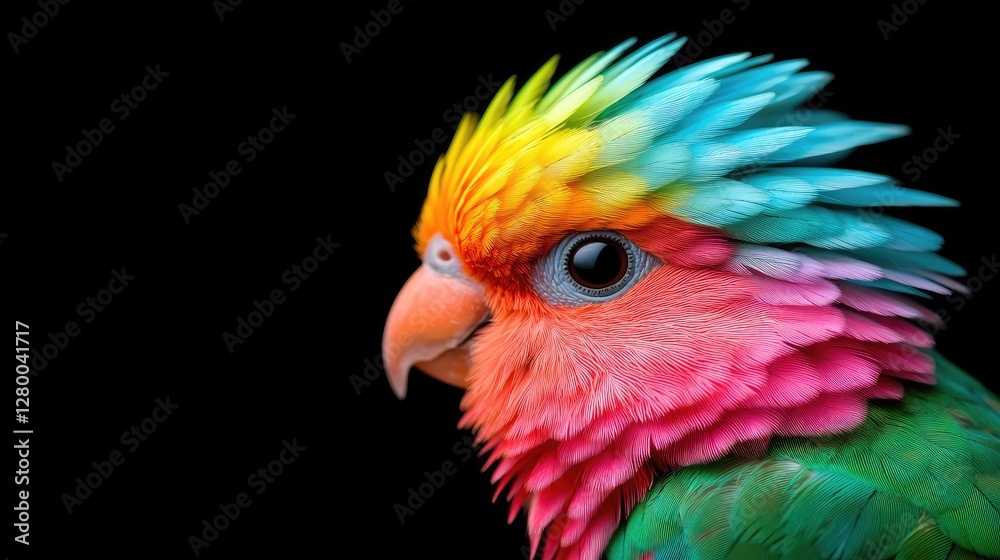 Obraz premium Close-up colorful parrot profile black background