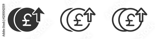 Pound rate increase icon. Cost rise vector illustration set. British pound increase signs