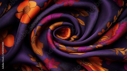Elegant floral pattern fabric textile design close-up vibrant colors artistic view fashion concept