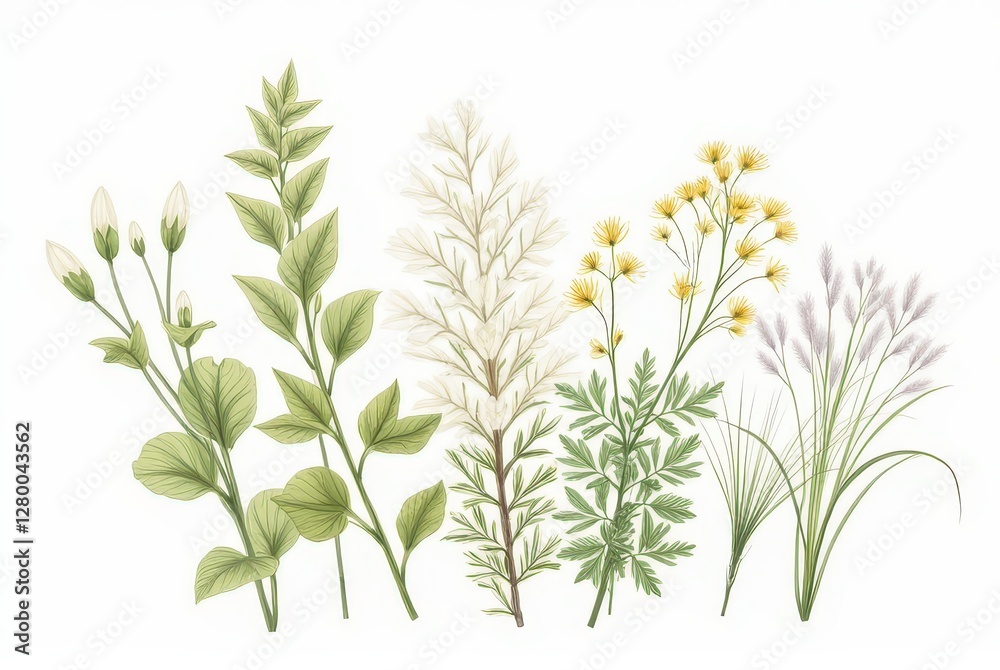 Fototapeta premium Herbal plant illustrations nature botanical art greenery close-up natural beauty