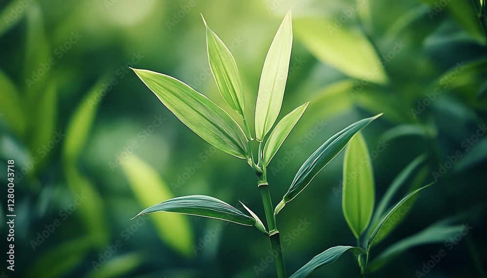 Fototapeta Bamboo shoots, garden, sunrise, green