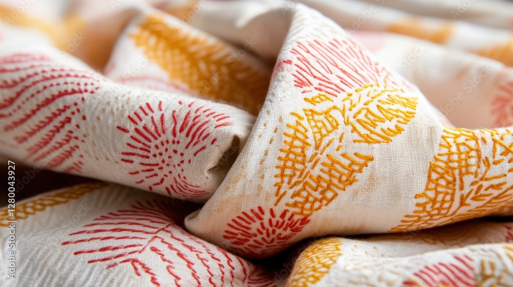 Colorful textile patterns craft workshop fabric design creative space close-up artistry and culture