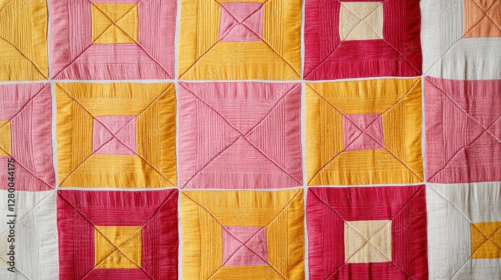 Colorful quilt patterns handmade craft textiles cozy home close-up view artistry in fabric
