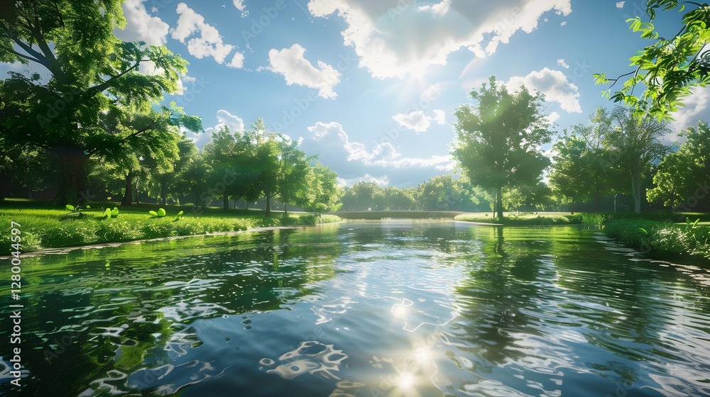 Obraz premium Serene Lakeside Reflections, A Tranquil Escape into Nature's Embrace