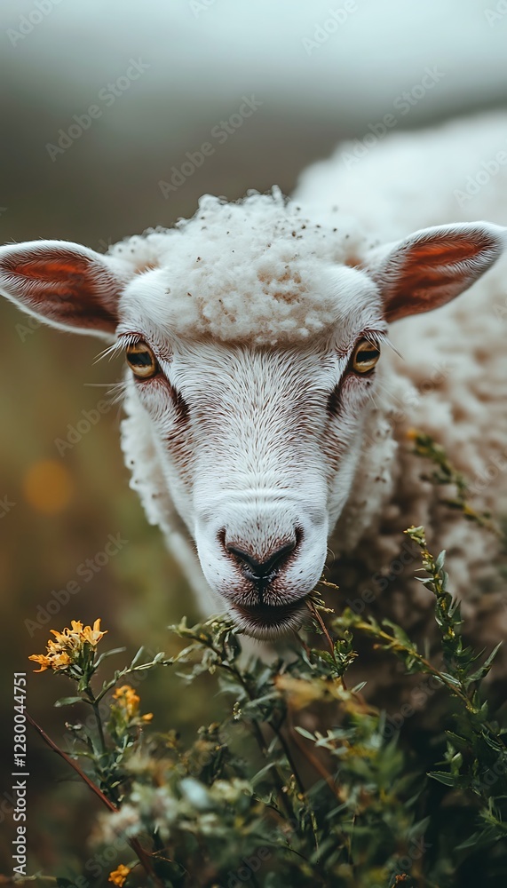 Obraz premium Close-up sheep grazing in meadow