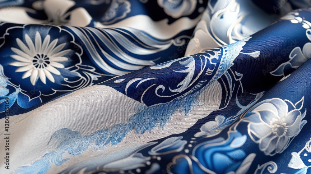 Elegant floral fabric design textile studio close-up serene artistic concept