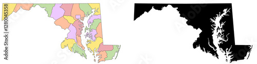 Maryland Map. Maryland administrative map, Maryland outline and counties state map set - illustration version