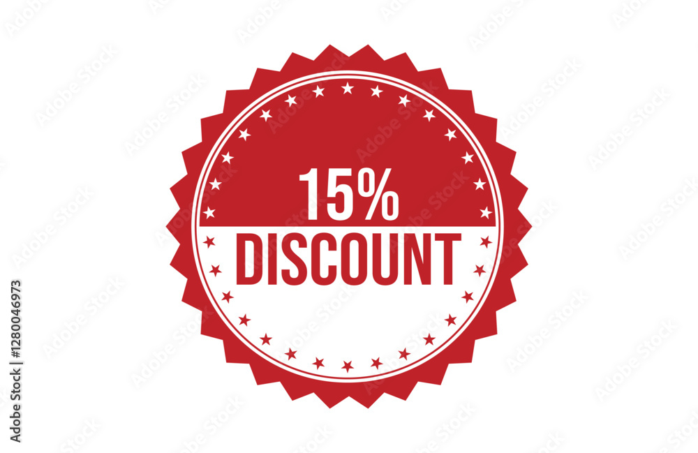 Brush style 15% discount red banner design isolated on white background. Brush style 15% discount red banner design isolated on white background.