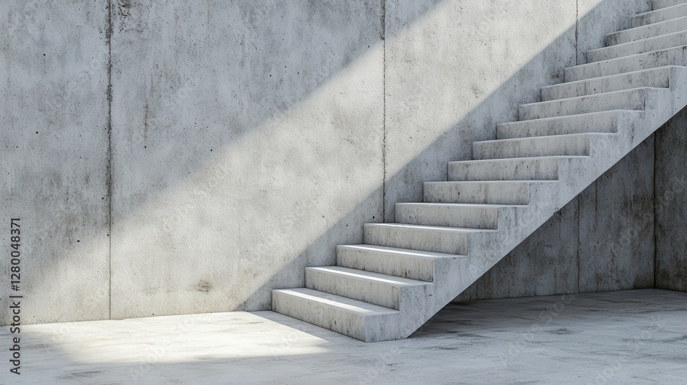 Fototapeta premium Sunlit Concrete Staircase Against Textured Wall