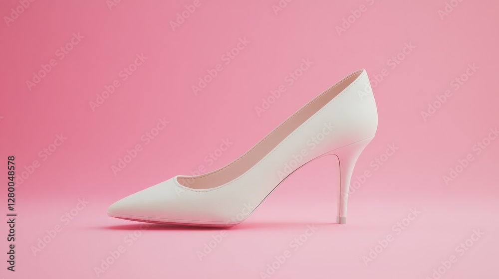 Single white high heel shoe on a pink background. Single white high heel shoe on a pink background.