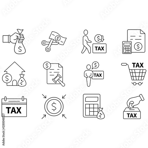 tax icons set. Set of editable stroke icons.Set of tax