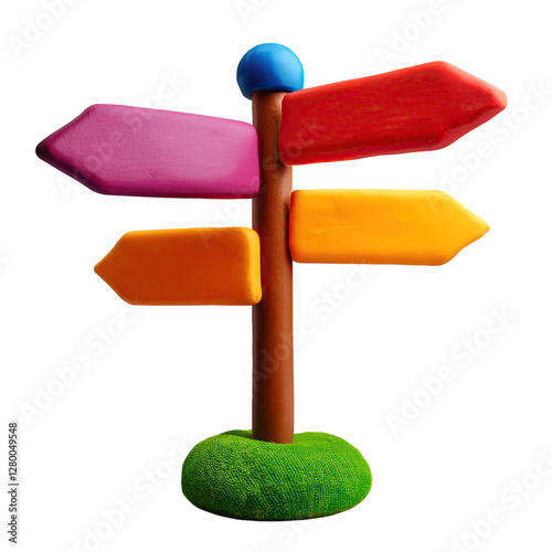 Colorful Directional Signs on a Green Base for Educational Use, isolated on transparent background