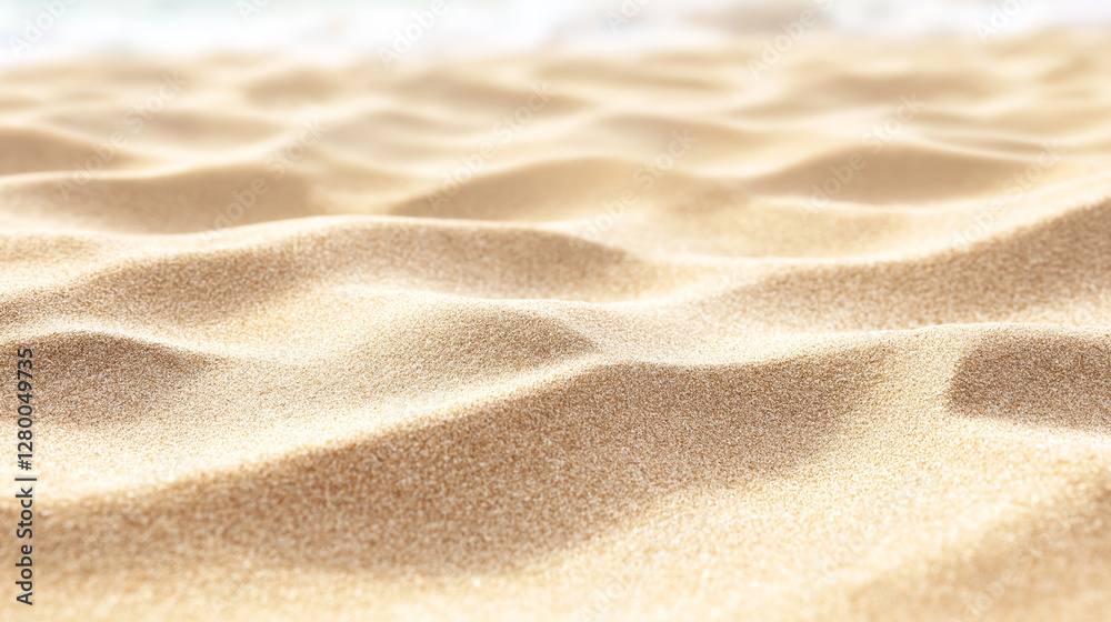 The fine sand on the beach has a wavy texture. The fine sand on the beach has a wavy texture.