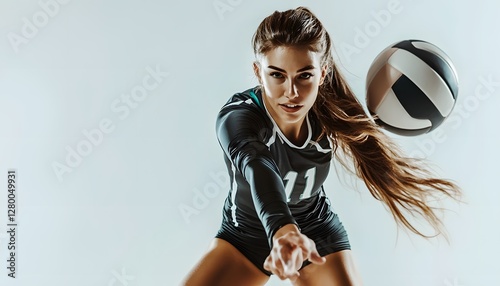 Female volleyball player ready to serve the ball with energy