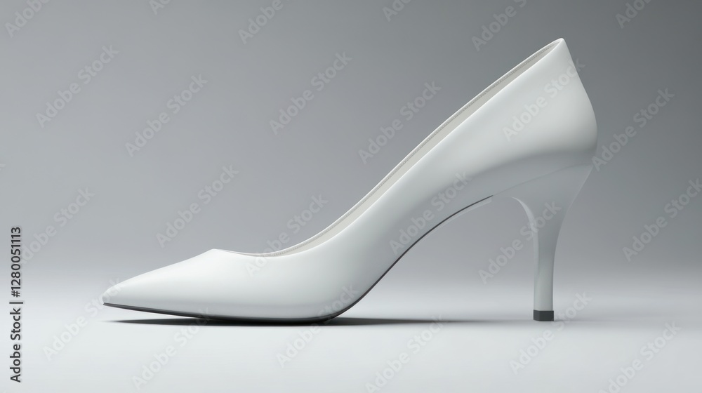 Single white high heel shoe, side view, studio shot. Single white high heel shoe, side view, studio shot.