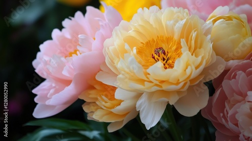 Vibrant peonies blooming in spring garden nature photography close-up view