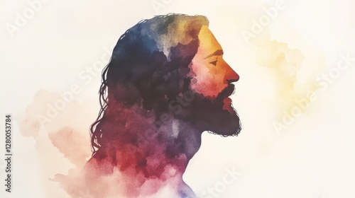 Watercolor Silhouette of Man Profile