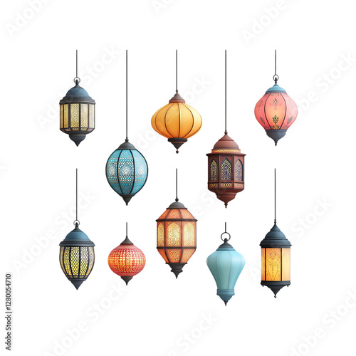 Islamic ramadan kareem lantern isolated on a transparent background.