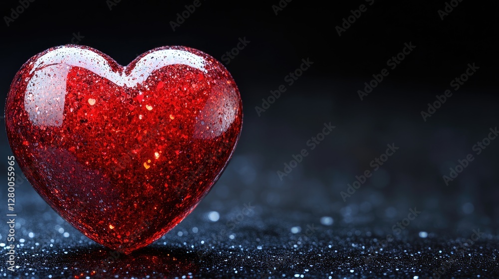 Fototapeta premium Red glitter heart dark background Valentine's