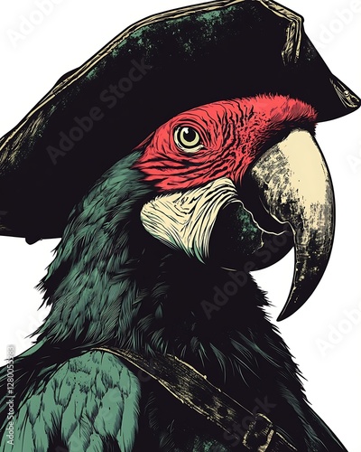 Pirate parrot portrait, digital art