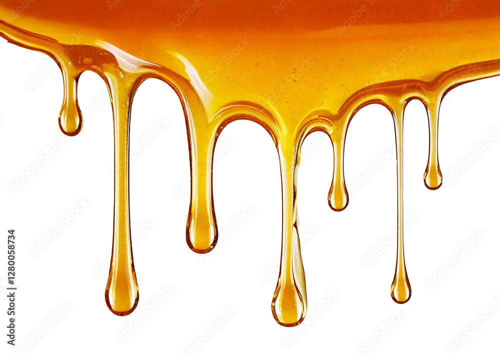 Liquid honey Dripping on Surface isolated on transparent or white background