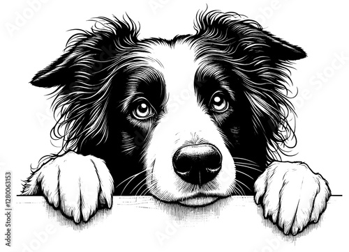 Hand drawn Border Collie portrait, vector sketch isolated on white background, SVG vector	
