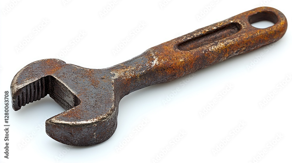 Rusty adjustable wrench isolated on white background Rusty adjustable wrench isolated on white background