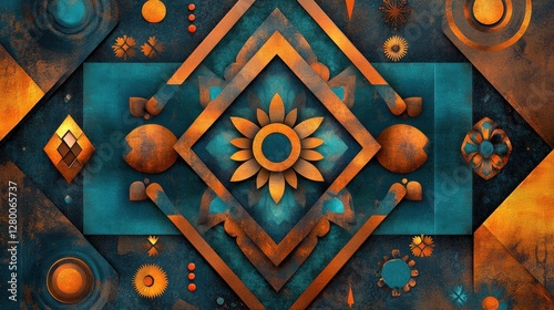 Geometric abstract art with sunflower motif digital design modern aesthetics colorful composition