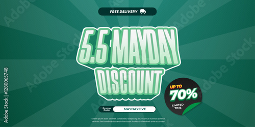 5.5 Mayday Discount Sale Deals Promotion Horizontal Banner template with Green Elegant Theme