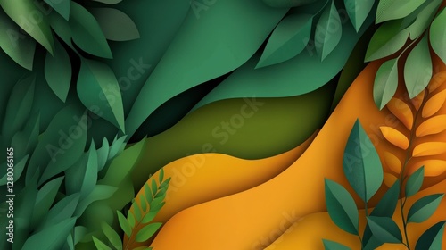 Nature's serenity lush green leaves and flowing colors abstract art digital design calm atmosphere