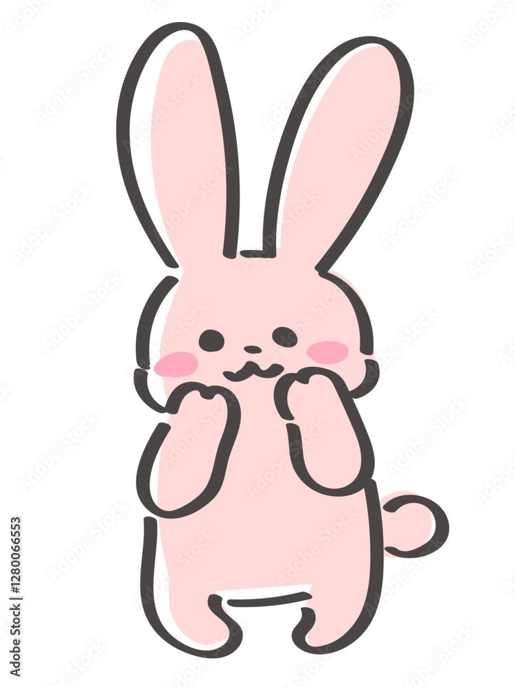 Obraz premium ゆるかわいい手描きのうさぎの全身イラスト 立っている キャラクター