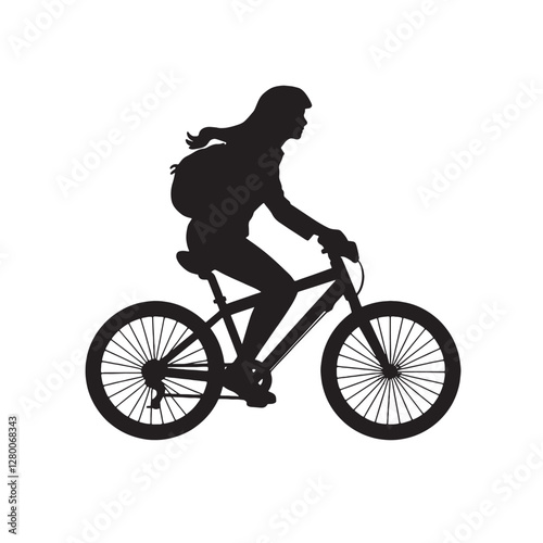 Dynamic Silhouette of a Woman on a Mountain Bike