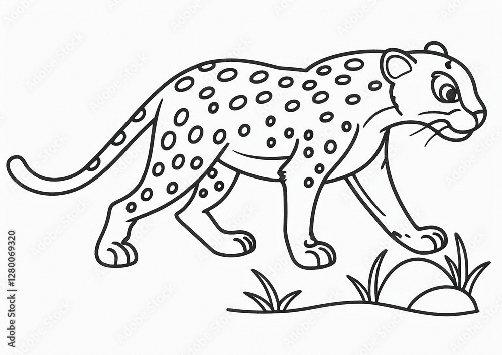 Walking leopard. Black and white outline drawing on a white background. Walking leopard. Black and white outline drawing on a white background.
