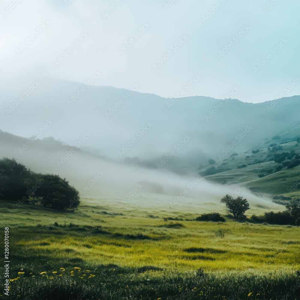 Misty Green Hills at Sunrise Misty Green Hills at Sunrise
