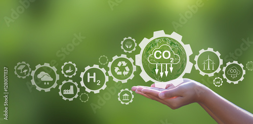 The carbon neutral concept reduces CO2 emissions, reducing global warming. Goal of net zero carbon emissions 2050	