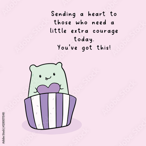 A cute digital illustration of a cute cartoon animal, accompanied by an uplifting message about resilience and support, the image features a pastel colored background and hand-drawn text.