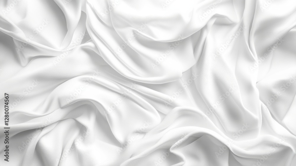 Soft white fabric draping elegantly on a surface with gentle folds and shadows, creating a serene and calm atmosphere Soft white fabric draping elegantly on a surface with gentle folds and shadows, creating a serene and calm atmosphere