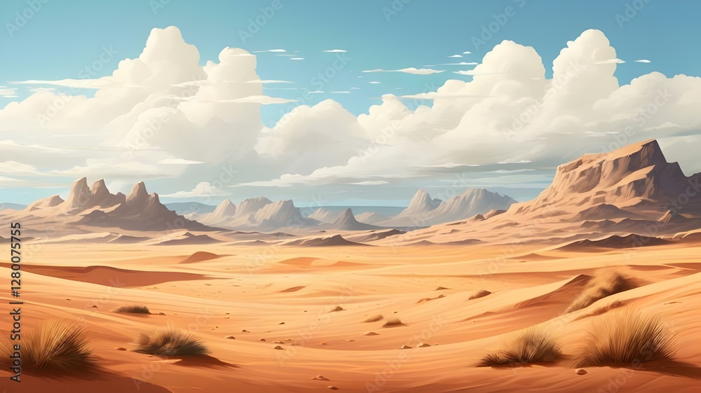 Naklejka premium Desert background with sand dunes and mountain view