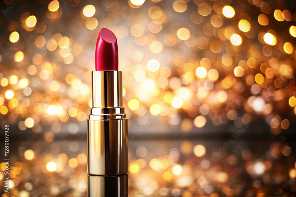 Radiant Allure: A close-up shot of a luxurious lipstick, its crimson hue captivating against a soft, blurred backdrop of shimmering lights. Radiant Allure: A close-up shot of a luxurious lipstick, its crimson hue captivating against a soft, blurred backdrop of shimmering lights.