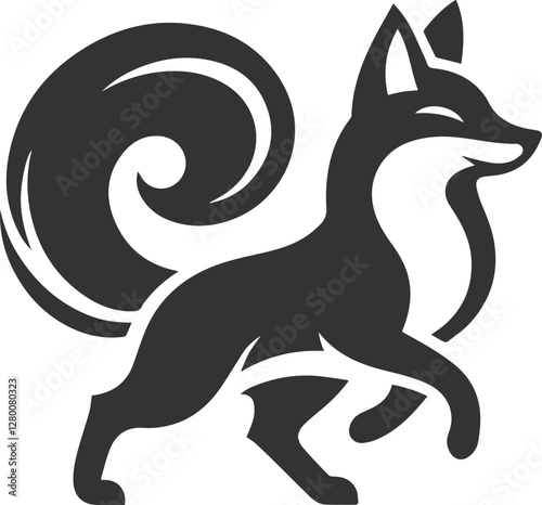 A fox prancing with its tail swaying happily animal vector silhouette