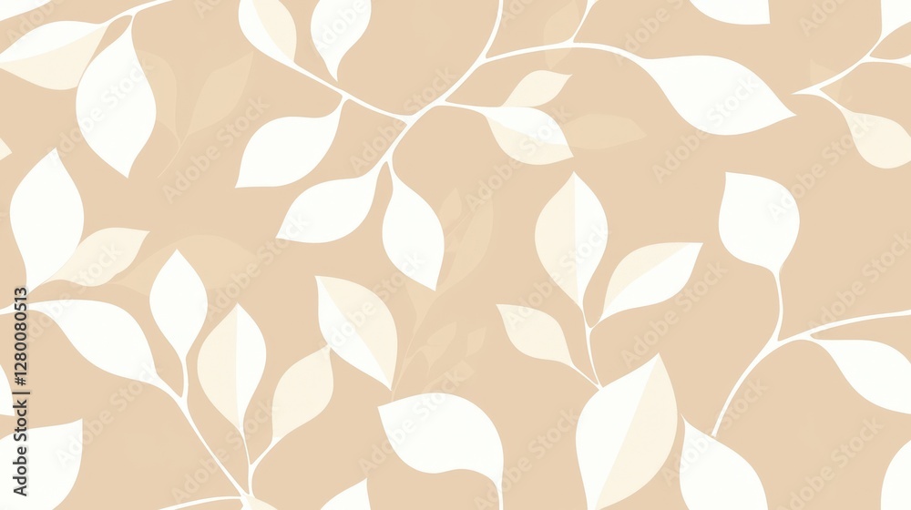 Elegant Beige Background with Soft White Leaf Patterns Elegant Beige Background with Soft White Leaf Patterns