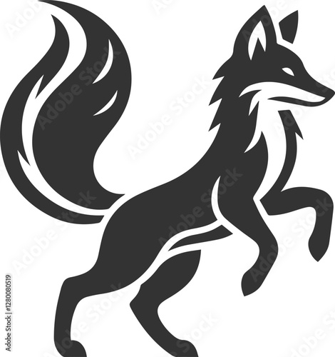 A fox prancing with its tail swaying happily animal vector silhouette