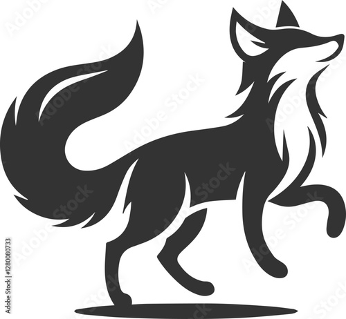 A fox prancing with its tail swaying happily animal vector silhouette