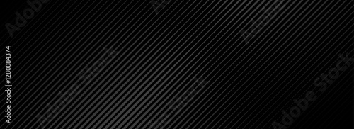 Black oblique straight line background. Sleek dark linear abstract wallpaper. Luxury stripe gradient texture. Grey diagonal line backdrop for flyer, banner, poster, cover, presentation. Vector