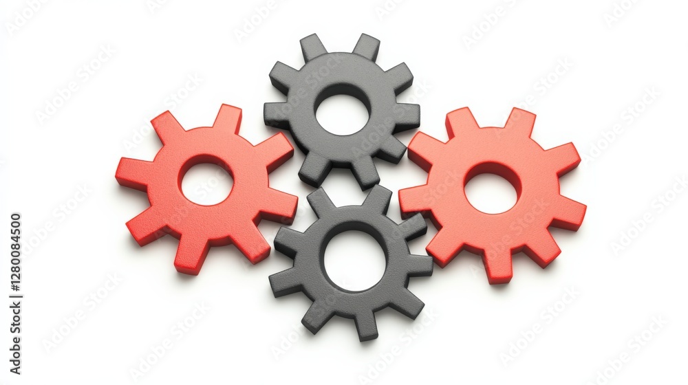 Colorful interlocking gears arranged on a white background, symbolizing teamwork and collaboration Colorful interlocking gears arranged on a white background, symbolizing teamwork and collaboration