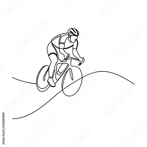 Continuous Line Drawing Cyclist Road Bike Athlete Sport