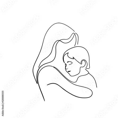 Mothers Love OneLine Drawing of a Loving Embrace