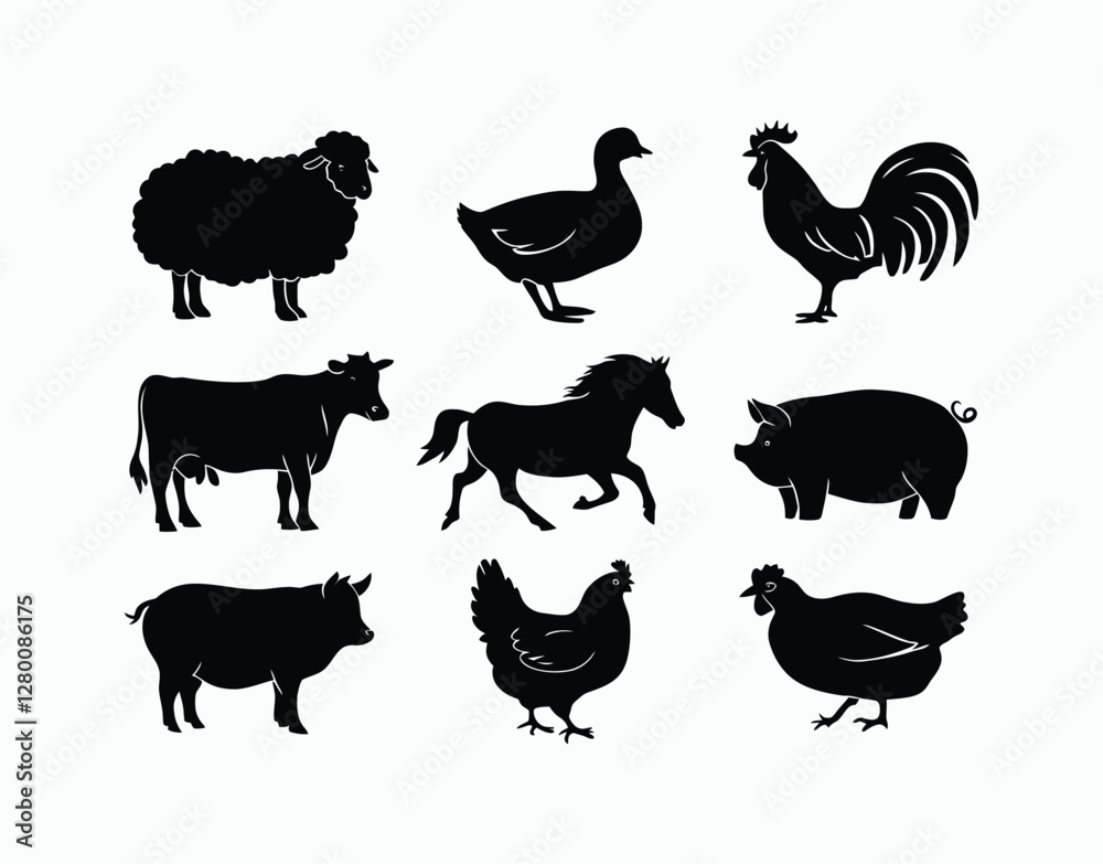 Fototapeta premium Farm Animal Silhouettes Template