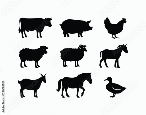 Set of bold animal silhouettes on white background