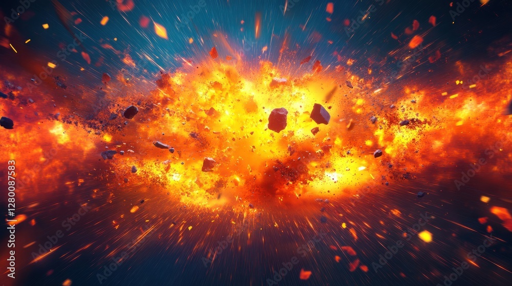 Fototapeta premium fiery cosmic explosion scattering debris and energy into the vast expanse of space simulation